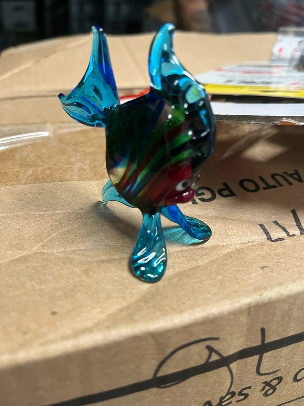 Blue Glass Fish Figurine Decorative Accent